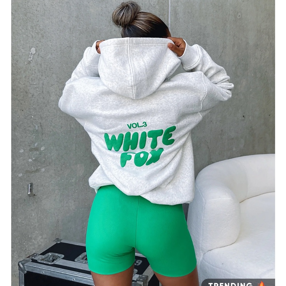 White Fox Boutique Gray Hoodie with Green Print